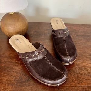 Bass Womens Clogs Shoes Sigma Brown Leather Slip On Low Suede